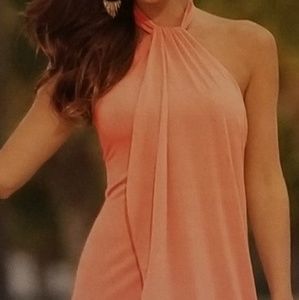 Waterfall maxi halter back coral dress